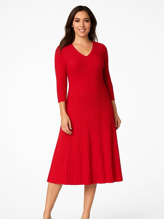 Cato Plus Size Red Ribbed Knit V-Neck Dress – Sizes 18/20 & 22/24 – MSRP $76–NWT - Picture 3 of 12